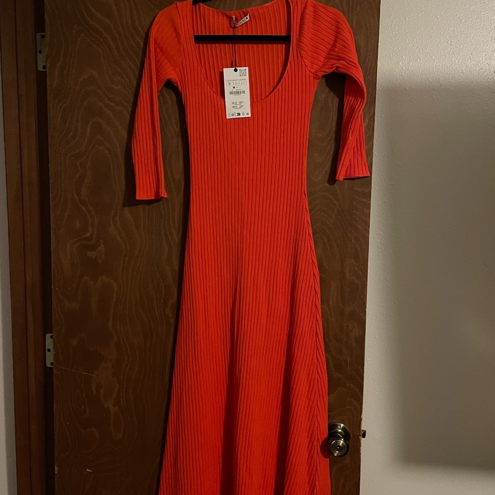Zara Vibrant Orange Long Sleeve Dress